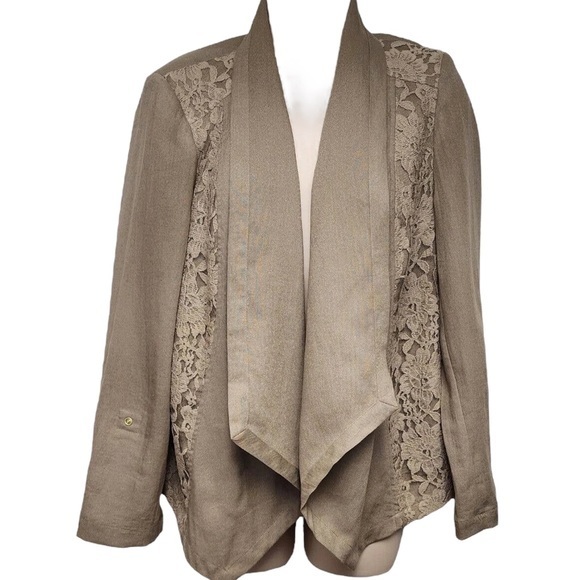 Chico's Jackets & Blazers - Chico’s Francesca Jacket Women’s Size 12 M Open Front Tan Lace 3/4 - Long Sleeve